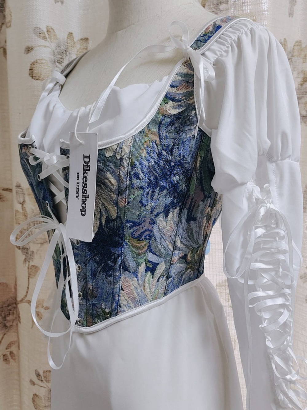 Blue Floral Tapestry Corset Top